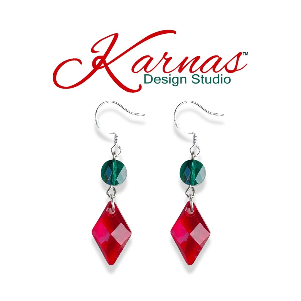 Pretty Little Poinsettia Crystal Holiday Dangle Earrings by Karnas Design Studio